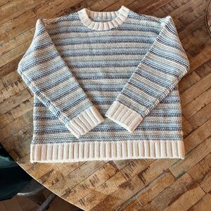LOFT NWT Cream and Light Blue Striped Crewneck Sweater